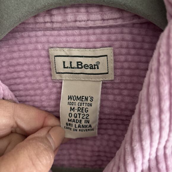 Vtg L.L. Bean Corduroy Button Up Shirt Sz M Shacket Top Pink 3/4 Sleeves - Picture 2 of 8